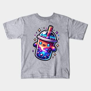 Galaxy Covered Cute Boba Tea Kids T-Shirt